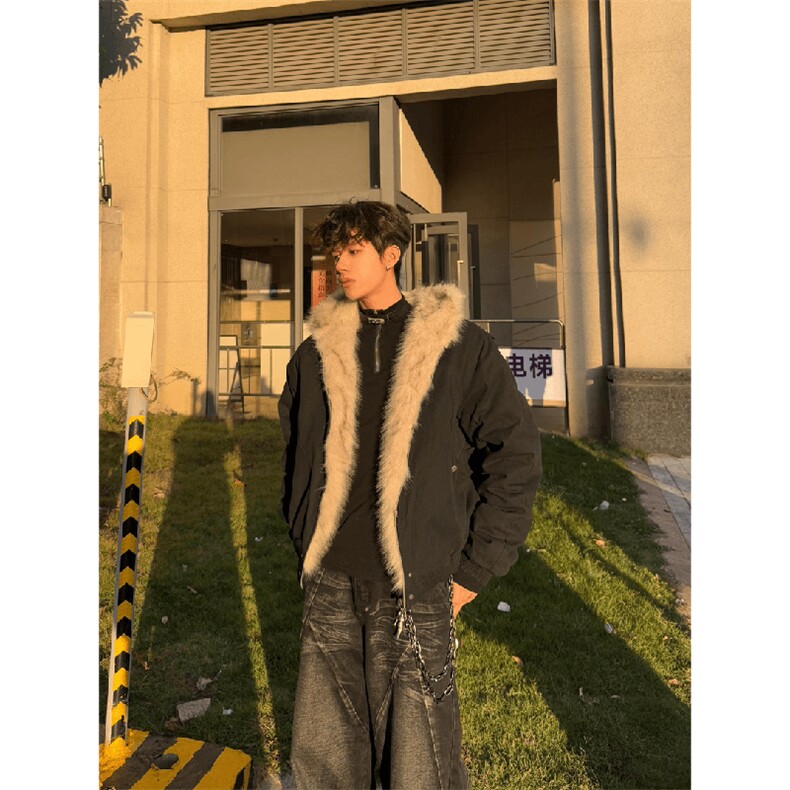 现货高品质美式高街冬季重磅硬挺短款座山雕毛领棉衣男女加厚外套,男装棉衣,电商A486
