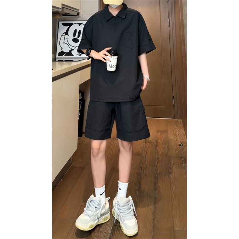 量大优供视频泡泡纱polo衫套装短袖短裤男XH77TZ-特P50,男装牛仔裤,电商B367