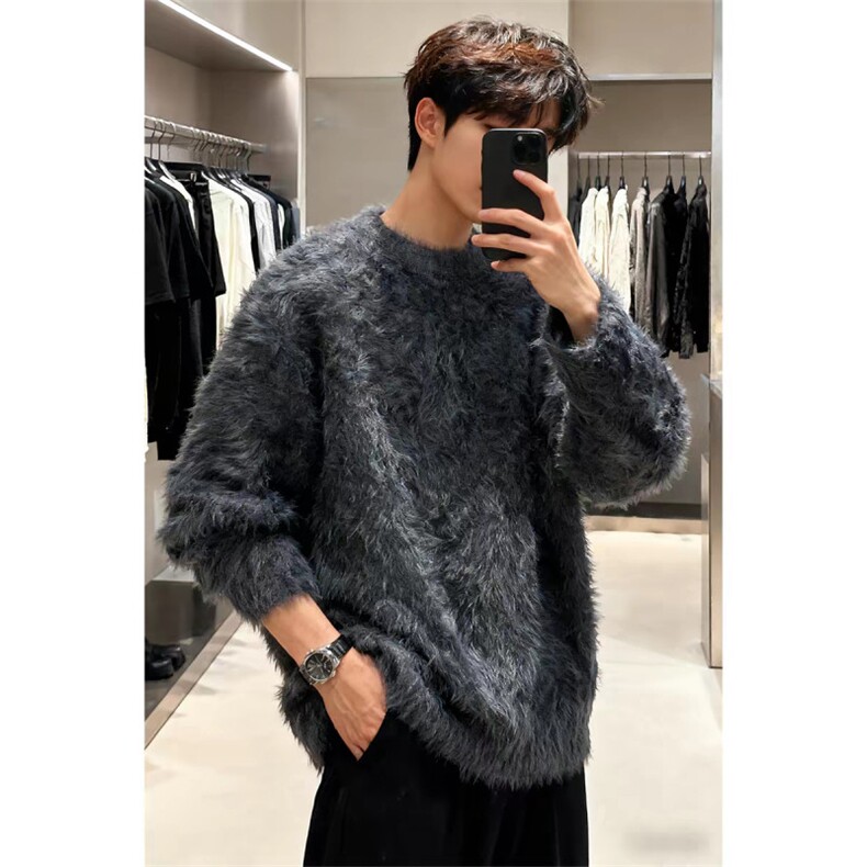 水貂毛软糯毛衣男女潮高级慵懒风针织打底衫秋冬外套LY10088-P50图片