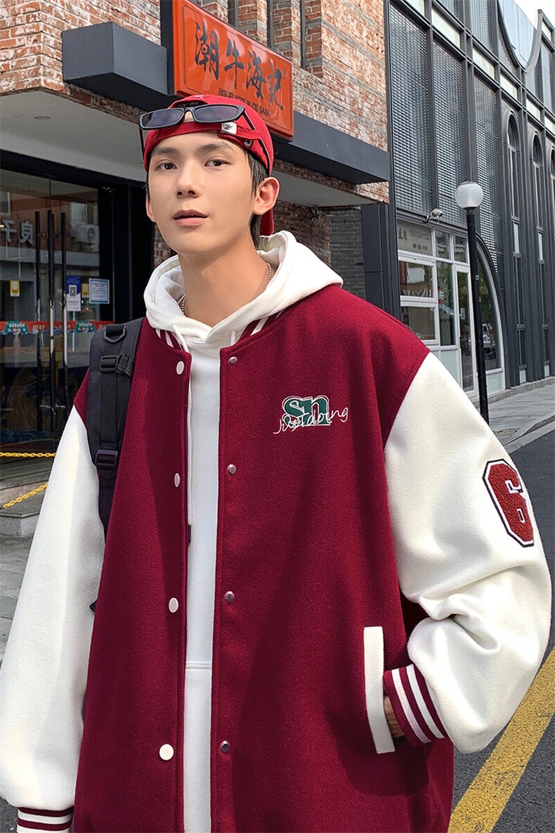 wassuphappy棒球服外套男士春秋季2025新款潮牌宽松拼色情侣夹克,女装短外套,电商A102B