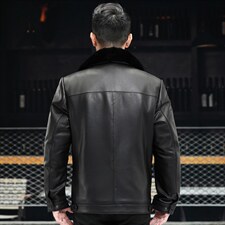 J8069新款海宁男式绵羊皮皮衣男翻领兔毛内胆皮克服夹克P990，男装皮衣，电商B360