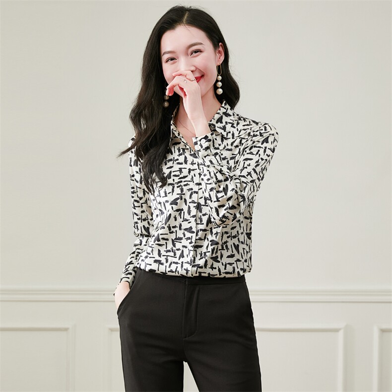 时尚重磅真丝衬衫女士长袖印花春装气质缎面丝绸真丝上衣女衬衣,女装衬衫,阿舍尔精品