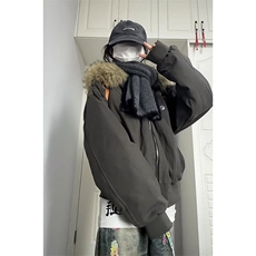 现货重磅boxy短款棉衣座山雕大毛毛领男女棉服水洗工装厚外套，男装棉衣，电商A486-1