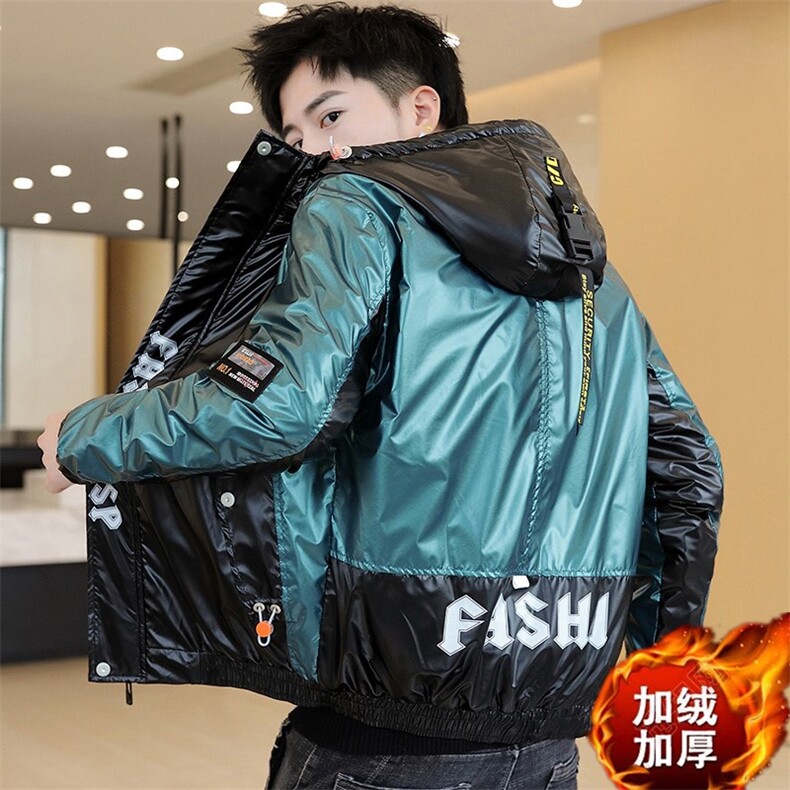 冬季亮拼袖羽棉服男模特加厚夹克保暖外套工装棉衣蓝870加绒,男装夹克,星座1207