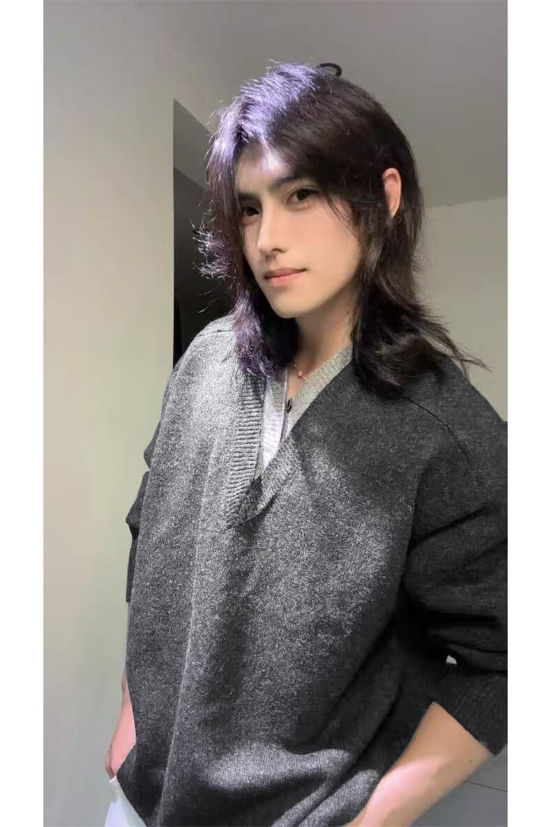 网图重磅美式假两件v领毛衣男冬季宽松套头针织衫上衣-A2371P58,男装针织衫/毛衣,电商B241
