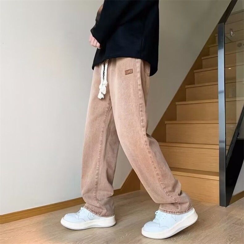 美式牛仔裤男春秋新款休闲直筒裤系绳贴标牛仔裤N234P43,男装牛仔裤,星座1116-2