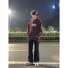 美式hiphop裤子高街vibe交叉绑带牛仔裤修身直筒微喇叭裤，男装牛仔裤，星座310A-4