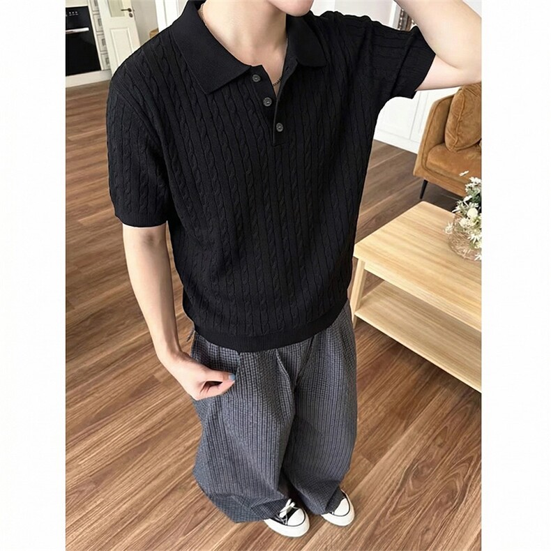 麻花短袖针织polo衫男夏季修身健身弹力T恤翻领X61400-TP48不图片