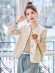 小香风气质新中式刺绣短外套女2026春秋新款百搭圆领西装开衫上衣图片