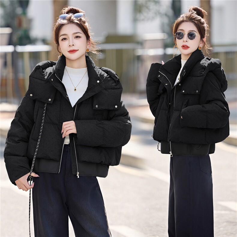 韩版高端白鸭绒连帽重工水钻休闲短款羽绒服外套女冬季2026新款潮,女装羽绒服,意芙