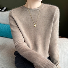 2025年秋季新款七针马鞍肩针织圆领羊绒上衣时尚休闲通勤百搭，女装羊绒衫，高粱穗羊绒