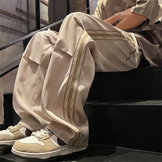 直播数据款春季新款撞色侧条纹伞兵裤宽松直筒休闲裤K505-P32，男装休闲裤，星座914-3