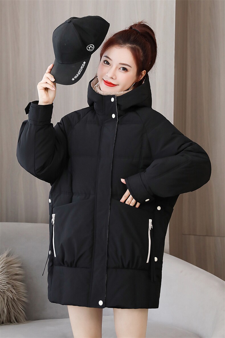 羽绒棉服女中长款2023冬季新款宽松休闲时尚减龄加厚棉衣棉袄外套,女装棉衣/棉服,牡丹诺