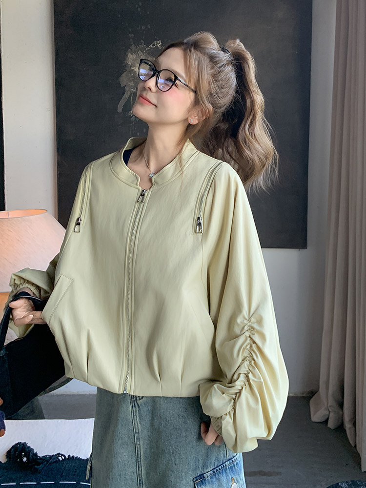 浅黄色休闲短外套女2025春季新款设计感超好看小个子百搭夹克上衣,女装短外套,浙宝192（原082）