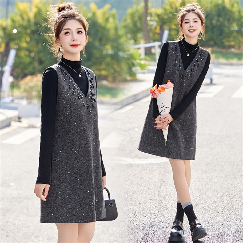 大量现货过年气质套装女装2026新款秋冬装两件套连衣裙，女装套装/套裙，芭米依尚