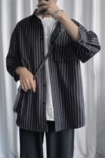C2037/P35夏季条纹工装短袖衬衣男士宽松衬衫五分袖潮大码上衣男，男装衬衫，电商A141