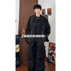 潮牌宽松高街慵懒风牛仔夹克韩版复古时尚破洞牛仔HY481TP60控98，男装夹克，电商A102B