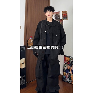 潮牌宽松高街慵懒风牛仔夹克韩版复古时尚破洞牛仔HY481TP60控98图片