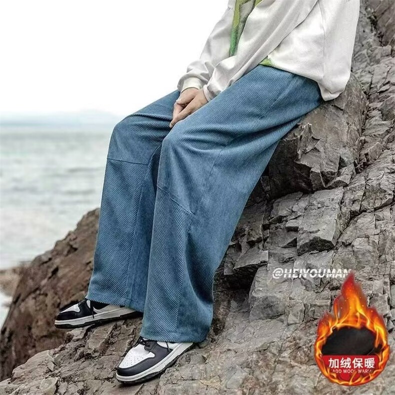 W10798-P33网图现货灯芯绒休闲裤加绒直筒阔腿裤潮流宽松拖地裤,男装卫衣,星座1608