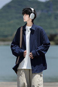 8XL-M泡泡纱盐缩肌理长袖衬衫男夏季冰丝外套防晒衬衣CS29007P40图片