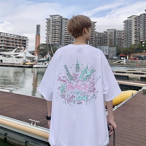新款纯棉印花短袖t恤男夏季青少年初中高中学生帅气半袖TX527-P25图片