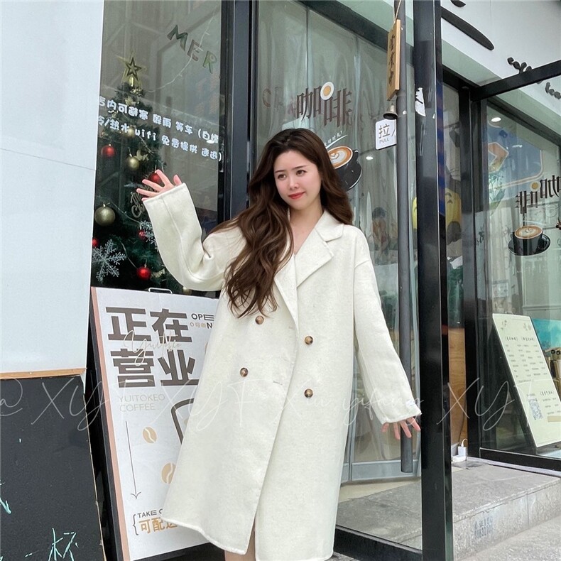 2024羊毛反季孤品手缝双面绒大衣女气质宽松显瘦中长款,女装毛呢外套,依嘟服饰