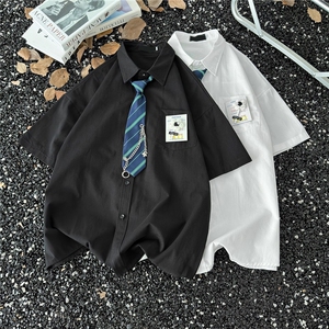 2025复古衬衫男夏装港风学生宽松小众设计感趣味新款男装上衣外穿图片