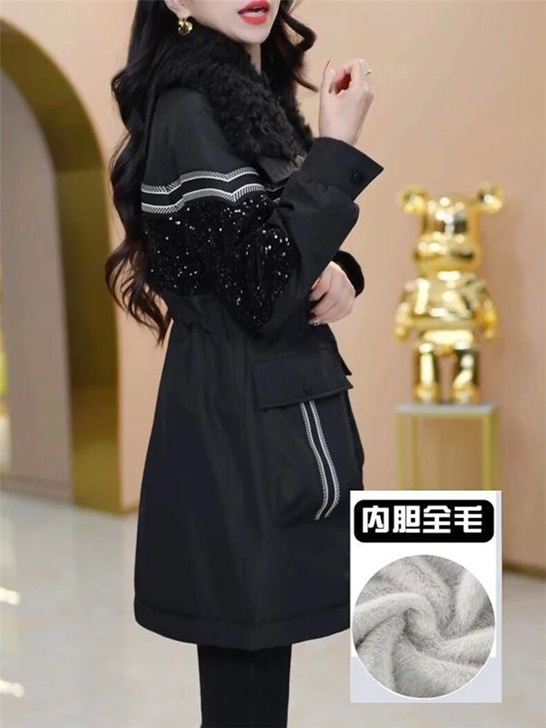 【大货已出】加绒加厚派克服女新款洋气收腰显瘦中长款保暖外套女,女装皮草,韩蔻秀