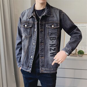 JK821-p90-限价138 现货店主风牛仔夹克肥仔量足破洞印花大码图片