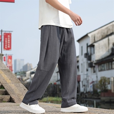 风亚麻透气休闲裤男2025春夏新款直筒垂感裤子2407-P65，男装休闲裤，电商A008