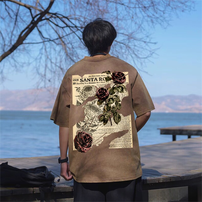 抖音得物供货 240克重磅现货宽松美式纯棉水洗做旧印花T恤ATSX04图片