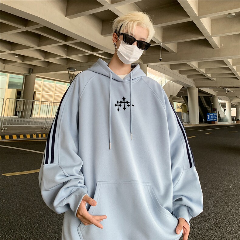 高品质！全棉重磅400克潮牌宽松休闲三条杠连帽卫衣RH1411特p58,男装卫衣,星座610B-1