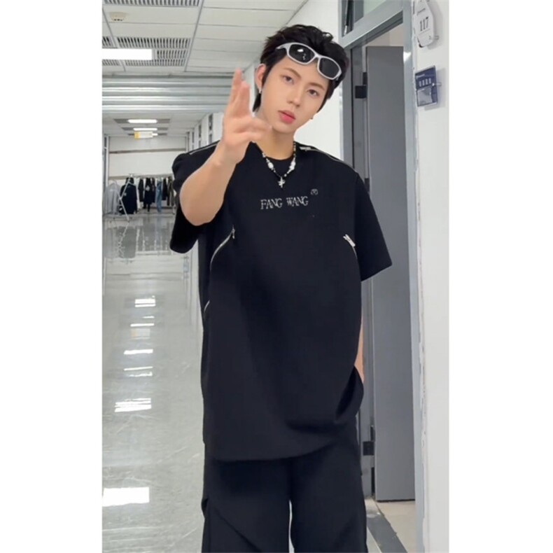 现货！280克金属印花拉链设计短袖1005-TQCDX01-P48,男装T恤,星座1005