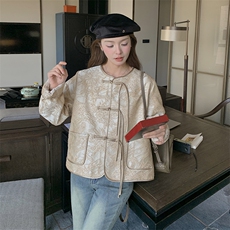 新中式国风早秋外套2024新款轻奢小个子高级感提花设计感唐装上衣，女装短外套，2C058