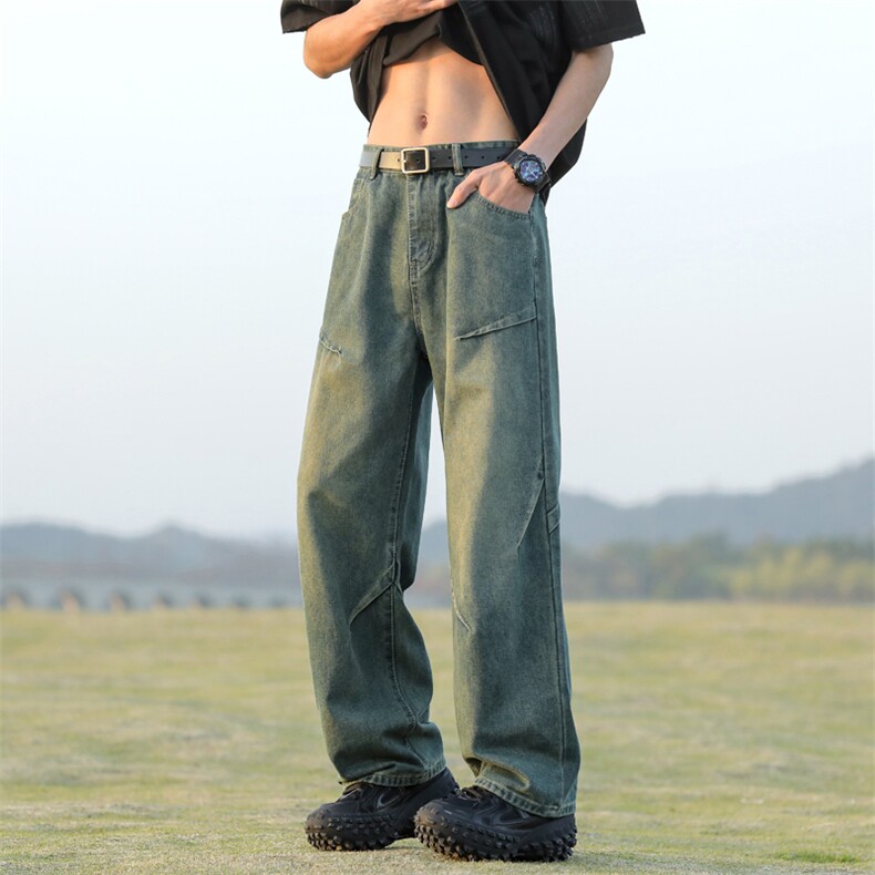 美式男阔腿裤复古男直筒宽松蓝色牛仔裤裤子长裤百搭大码春秋显瘦,男装牛仔裤,星座718-1