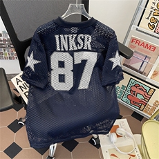镂空球衣短袖t恤男潮牌夏季宽松潮流ins上衣T019-P40，男装T恤，星座308B-2
