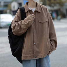 日系复古灯芯绒外套男士2024春秋季新款宽松休闲百搭翻领工装夹克，男装夹克，星座601-2