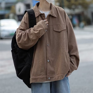 日系复古灯芯绒外套男士2024春秋季新款宽松休闲百搭翻领工装夹克图片