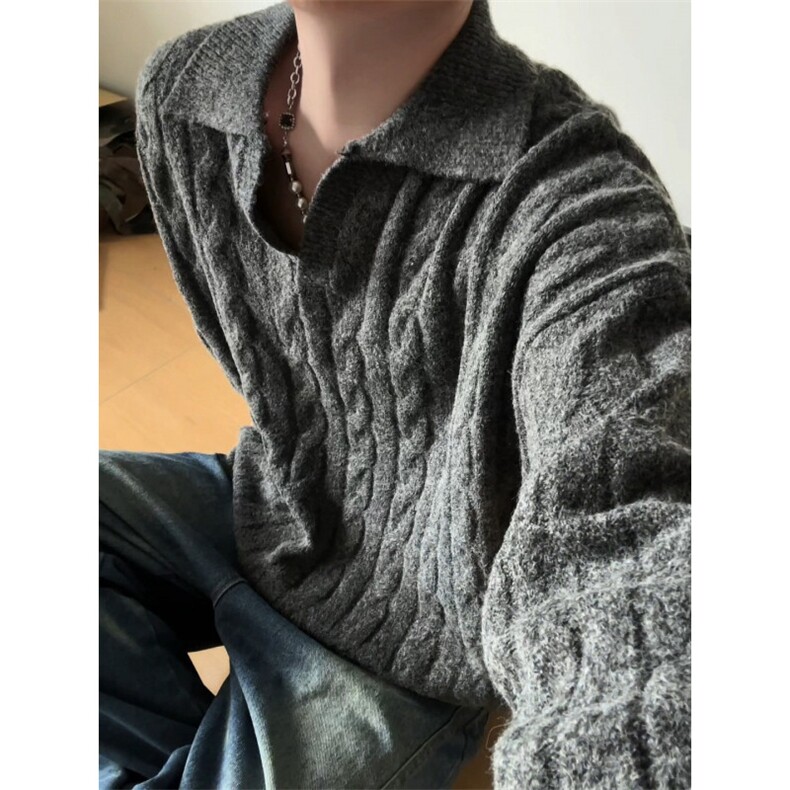 MY7152-特批60美式亨利领针织衫男女复古潮牌套头上衣大码毛衣，男装针织衫/毛衣，电商A059