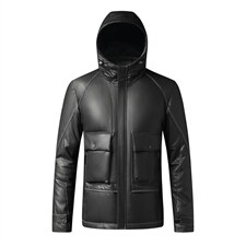 X2252秋冬新款海宁皮衣男士绵羊皮夹克鹅绒羽绒服连帽P810，男装皮衣，电商B360