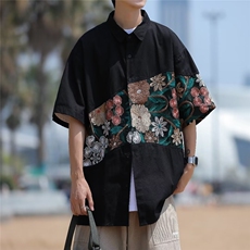 花衬衫夏季男士潮流刺绣休闲短袖衬衣上衣服外套CS0202-P45，男装衬衫，星座308B-2