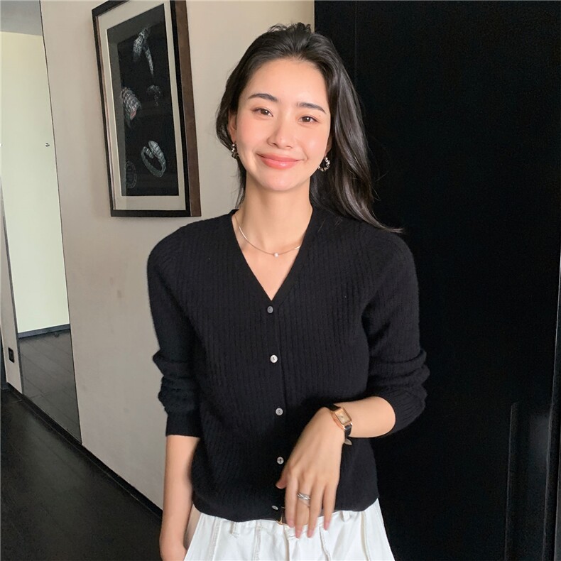 2025舒适百搭简约秋冬新款开衫针织衫羊绒长袖,女装羊绒衫,玛卡隆羊绒