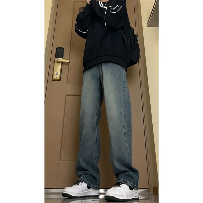 K16008-p38网络图）现货牛仔裤拼接无弹阔腿直筒裤老爹裤长裤，男装牛仔裤，星座103A-1