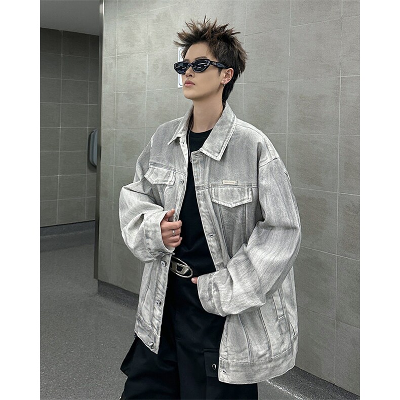 新款美式做脏水洗牛仔外套潮牌宽松休闲夹克,男装夹克,星座410-7