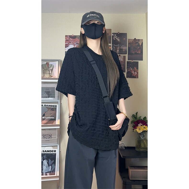 夏季潮牌大码时尚立体褶皱凉感百搭宽松短袖T恤上衣T3636-特价P30,男装T恤,电商A007
