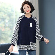 2023春装新款时尚休闲气质文艺个性减龄拼接宽松舒适卫衣，女装T恤，丽影随形