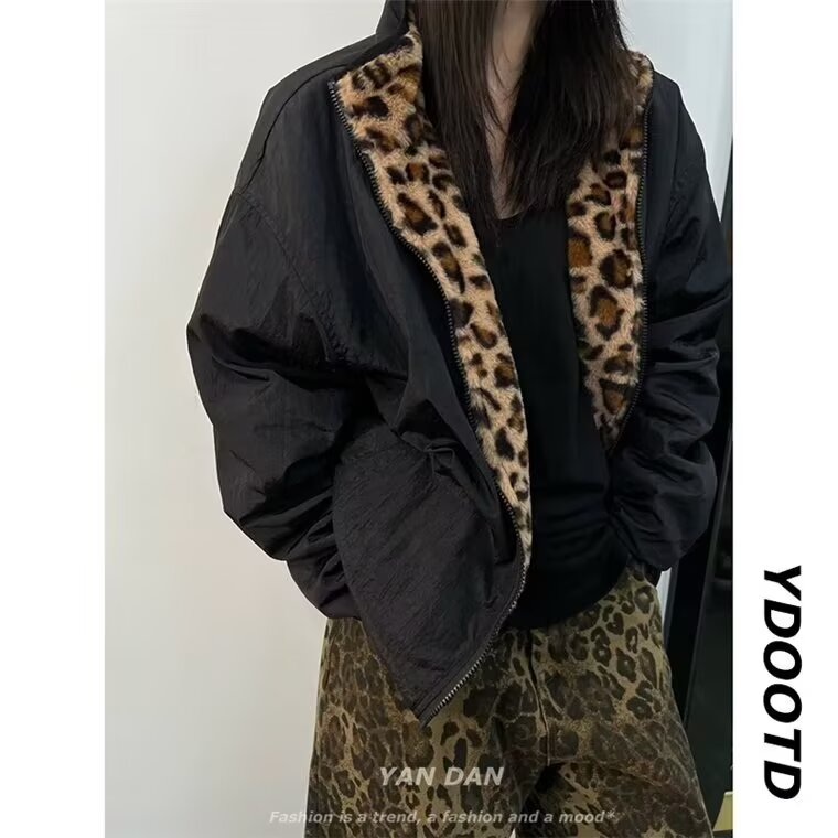 日系豹纹仿貂绒情侣外套棉衣夹克加厚潮流慵懒立领JY6612-P85,男装夹克,星座208-5