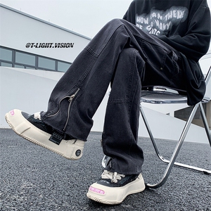 欧美Vibe风裤子高街ins潮牌拉链工装裤美式直筒牛仔裤男N1736-P48图片