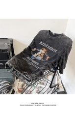 2023夏新款8色水洗做旧个性印花宽松圆领短袖T恤T306-P35，男装T恤，星座914-3