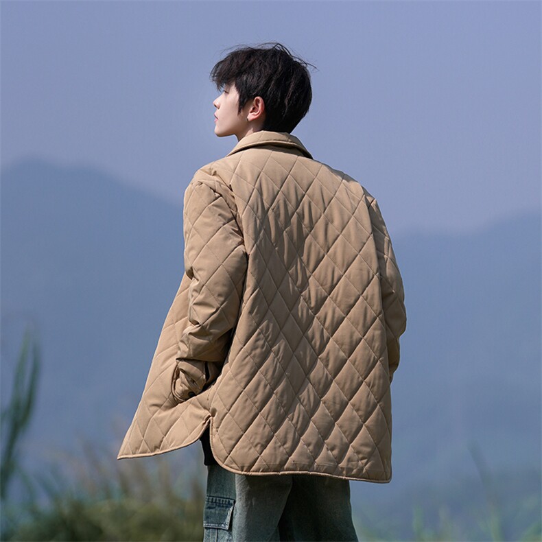 M3088-P70冬季新款菱形格翻领燕尾宽松棉衣,男装棉衣,星座109